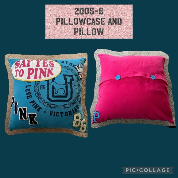VS PINK PILLOW DECORATIVE THROW 2005 PILLOW & CASE BLUE SAY YES TO PINK VINTAGE - Picture 1 of 13